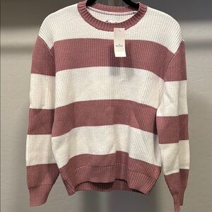 Hollister Oversized Striped Pink and White Sweater